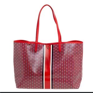 Tory Burch Link Gemini Coated Canvas Tote RED